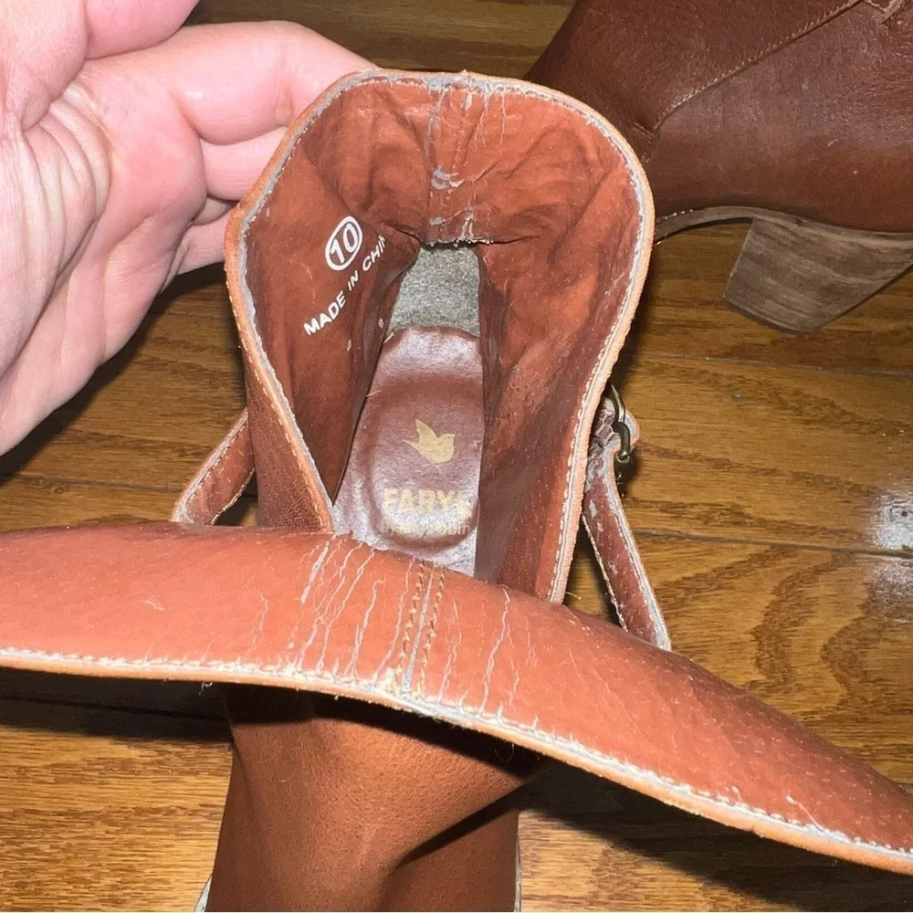 FARYL Brown Leather Stacked Heeled Booties with Buckle Size 10 - Picture 6 of 11